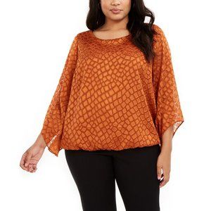 Alfani Womens Orange Angel Sleeves Textured Lined Scoop Neck Top Plus 0X